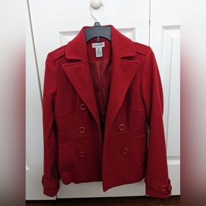 Women's Red double breasted wool peacoat